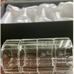 NEW WO C of A Oleg Cassini Emerald Diamond Signed Lead Crystal 4 Napkin Rings